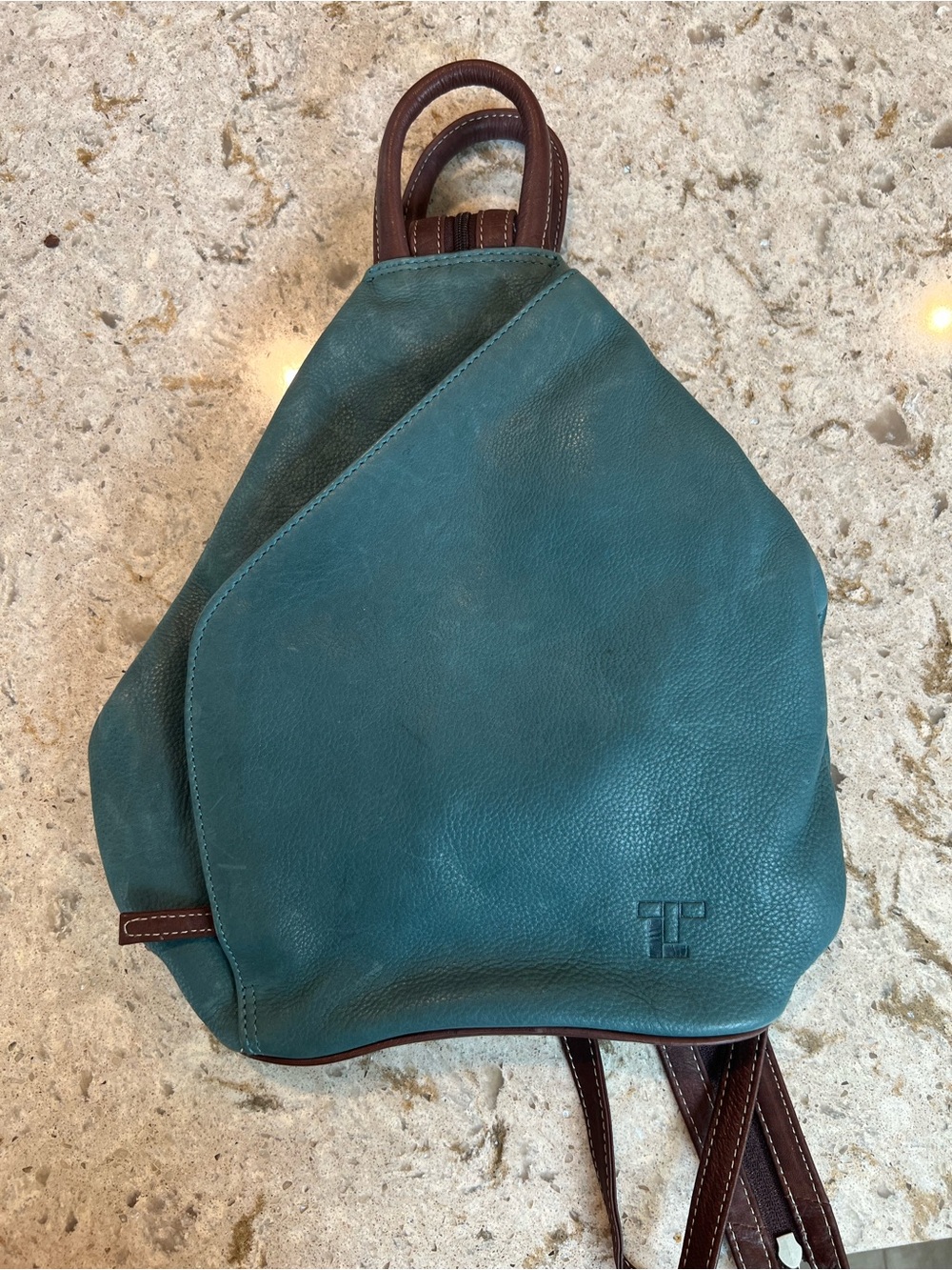 Italian Leather Teal Sling Backpack for Women